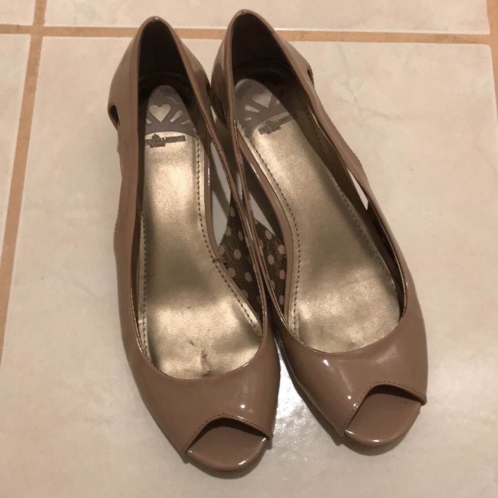 Fergalicious Blush open toe wedges.